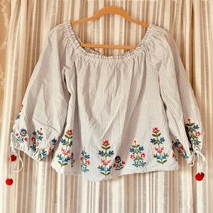 Forever 21 blue striped off the shoulder blouse